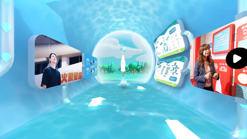 《這才是水逆》展間讓觀展者彷彿置身水道之中，以遊戲互動方式探索適合自己的節水行動。