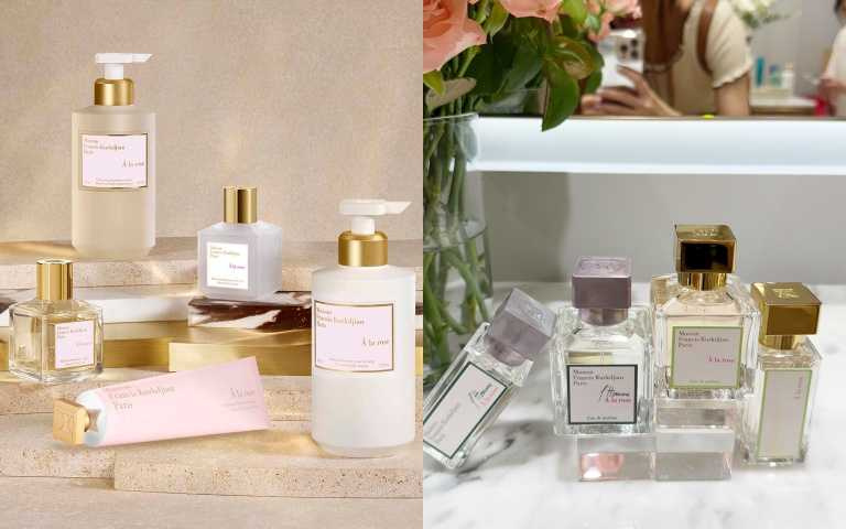 MFK愛戀玫瑰淡香精 70ml/8,200元;L’Homme À la rose 紳士玫瑰淡香精 70ml / 8,200元、愛戀玫瑰手部身體潔膚露 350ml / 2,980元、愛戀玫瑰身體乳 350ml / 3,580元、愛戀玫瑰潤膚油 70ml / 3,480元、愛戀玫瑰髮香噴霧 70ml / 2,980元(圖/品牌提供、圖/黃筱婷攝)