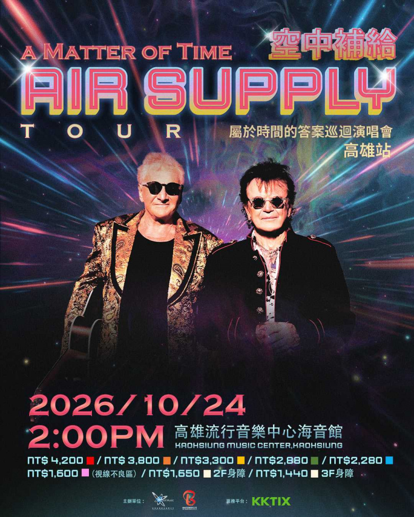 Air Supply將在高雄流行音樂中心舉辦《Air Supply – A Matter of Time Tour》演唱會。（圖／全球音樂經紀有限公司提供）