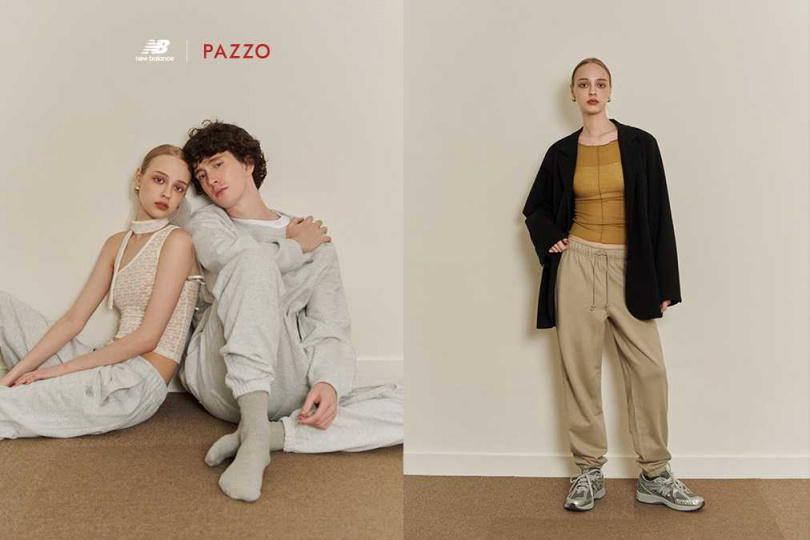 刺繡棉褲同樣搭配品牌字樣與LOGO；腰頭抽繩與褲口縮口設計。