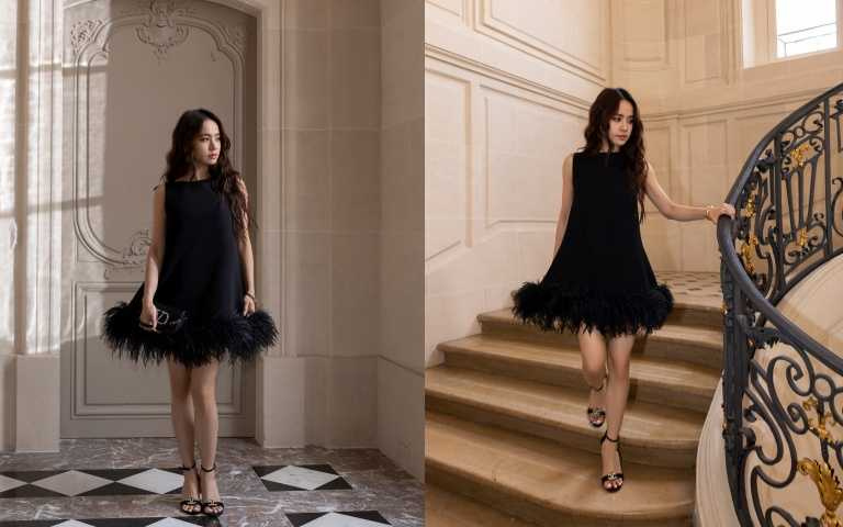 蔡依林穿上黑色優雅短洋裝有如黑天鵝般，現身VALENTINO LE NOIR 2024 秋冬系列巴黎時裝秀。（圖／品牌提供）