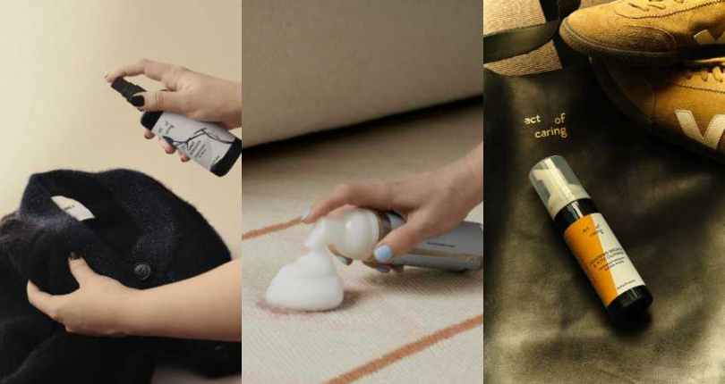 Act of Caring 織品香氛噴霧 100ml／1,450元、織品泡沫去污劑 150ml／980元、鞋用專屬泡沫去污劑 150ml／880元（圖／品牌提供）