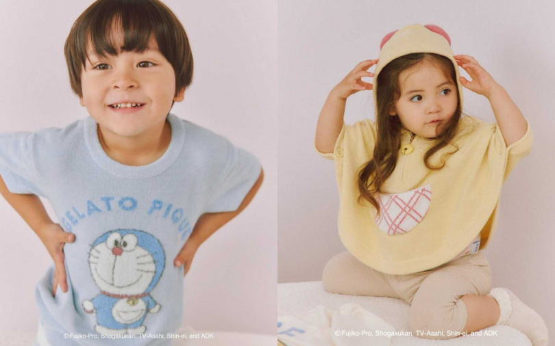 哆啦A夢KIDS提花休閒上衣&短褲SET／3,790元、哆啦A夢BABY連帽斗篷 ／2,830元（圖／品牌提供）