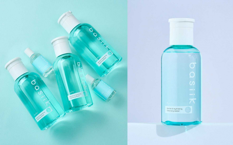 basiik微生平衡溫和淨潤卸妝水20ml/200元、200ml/680元 用化妝棉單手輕壓特殊壓頭,敷在眼唇上短短三秒,防水彩妝就溫和溶解得乾乾淨淨。(圖/品牌提供)