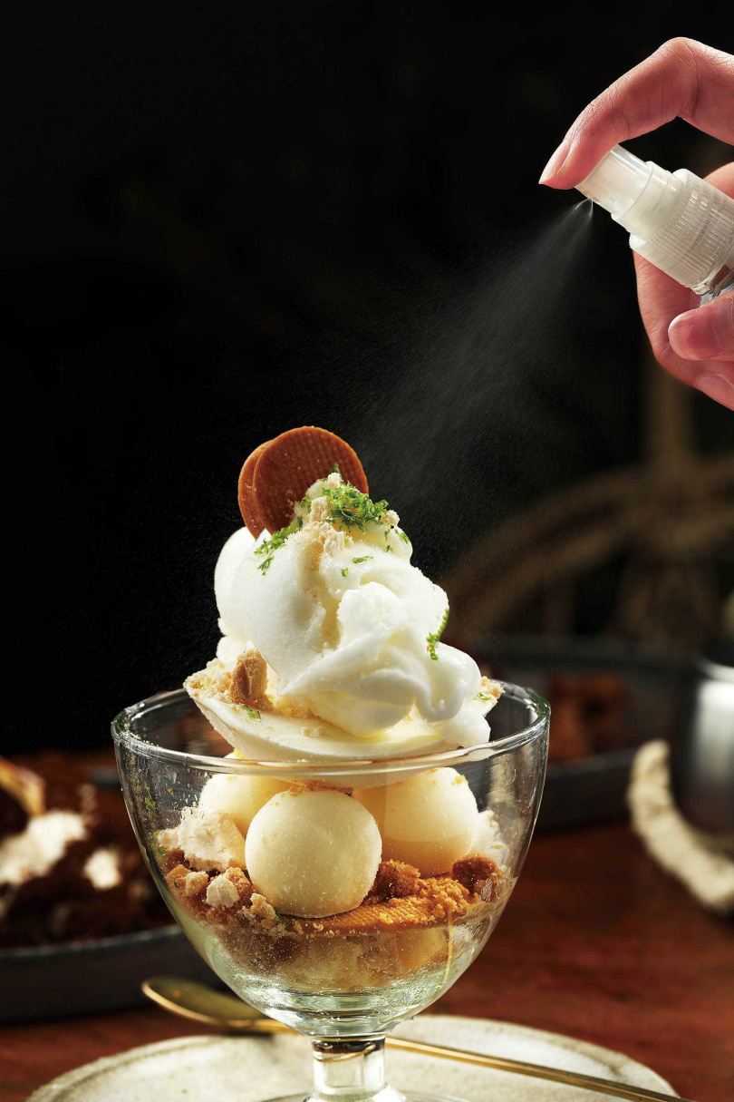 「檸檬塔」畫龍點睛地加入橄欖油Gelato冰淇淋，用尾韻的青草味中和檸檬冰淇淋的酸度。（280元）（于魯光攝）