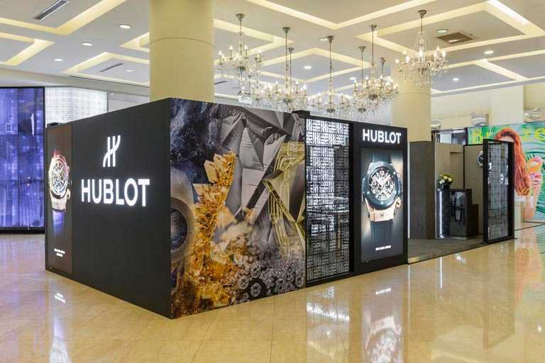 HUBLOT宇舶錶「融合的藝術」台灣首間期間限定店，於台北微風廣場一樓開設，為期2個月。（圖╱HUBLOT提供）