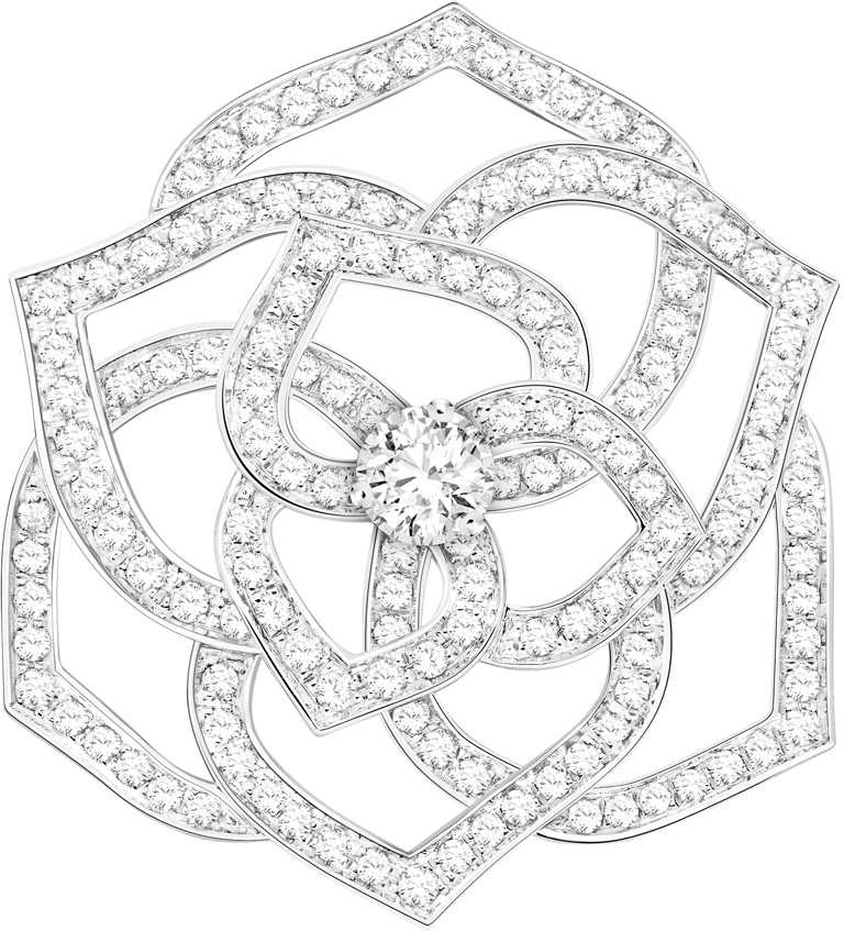   PIAGET「Rose」系列18K白金鑲鑽胸針╱520,000元。（圖╱PIAGET提供）