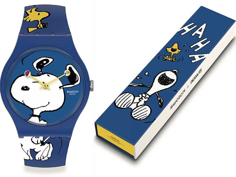 Swatch X Peanuts聯名系列腕錶，「Hee Hee Hee樂翻天」錶款，34mm╱2,700元。（圖╱swatch提供）