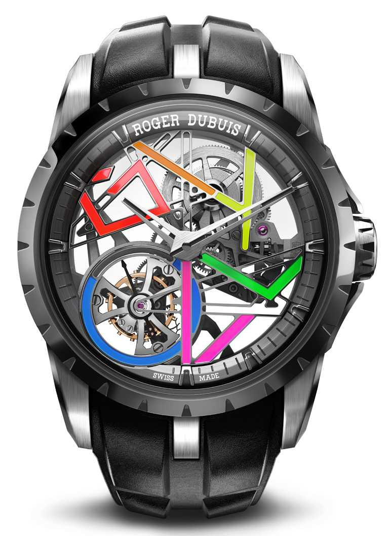 羅杰杜彼與法國塗鴉藝術家Gully合作，打造全新「Excalibur Monotourbillon王者」系列單飛行陀飛輪腕錶，限量8只╱4,410,000元。（圖╱Roger Dubuis提供）