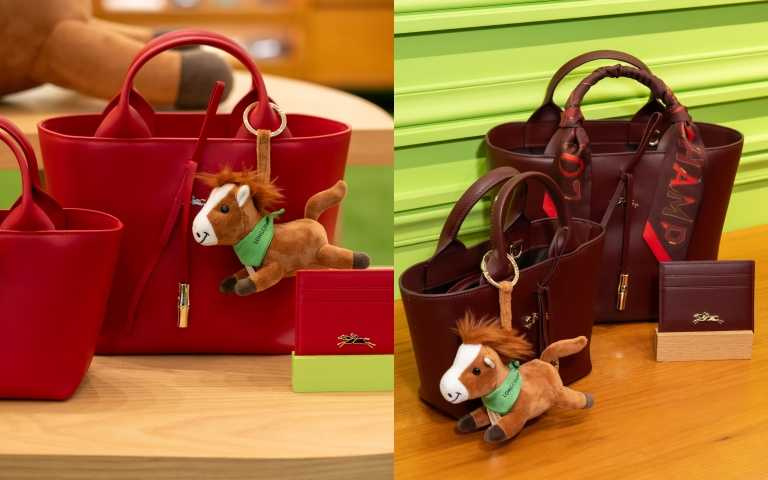 Longchamp Le Roseau系列手提包胭脂紅色、勃根地色/24,900元。Le Roseau系列手提包勃根地色/24,900元。Le Roseau系列托特包胭脂紅色、勃根地色/29,600元。馬年限定系列卡片夾胭脂紅色、勃根地色/4,300元。(圖/品牌提供)
