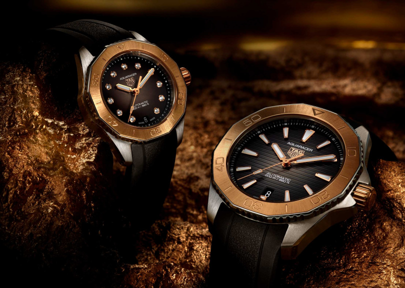 TAG Heuer Aquaracer Professional 200雙色半金腕錶－40毫米黑面玫瑰金款／166,600元（圖／品牌提供）