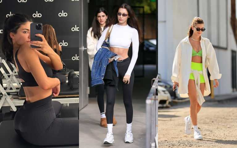 Kendall Jenner及Bella Hadid、Hailey Bieber皆身著ALO YOGA運動服飾。（圖／品牌提供）