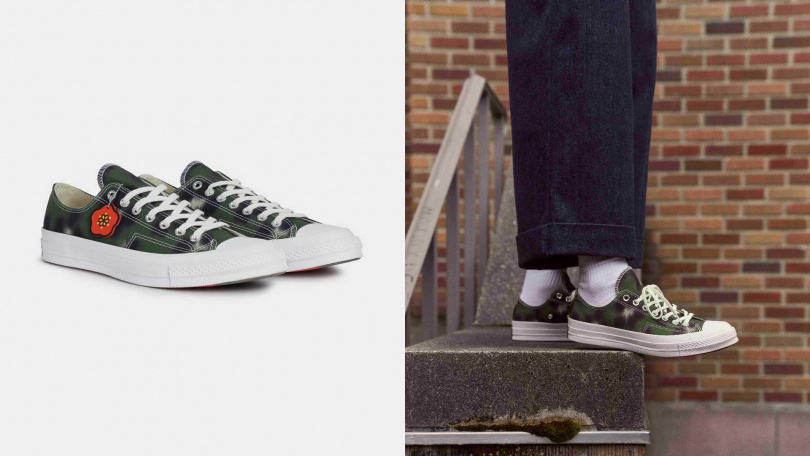 Converse x KENZO 聯名系列軍綠色花影迷彩低筒帆布鞋 /4,800元(圖/品牌提供)