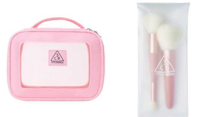 單品任 2 件即贈「白桃慕斯光刷具組」;指定 4 大超明星組合即可獲贈台灣限定「3CE 白桃慕斯光刷具組+粉色網格化妝包」，數量有限。（圖／品牌提供）