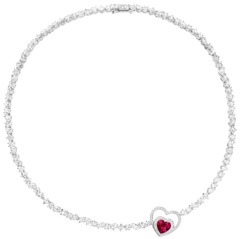 FRED「Pretty Woman」高級珠寶系列，紅碧璽鑽石白金項鍊╱3,560,000元。（圖╱FRED提供）