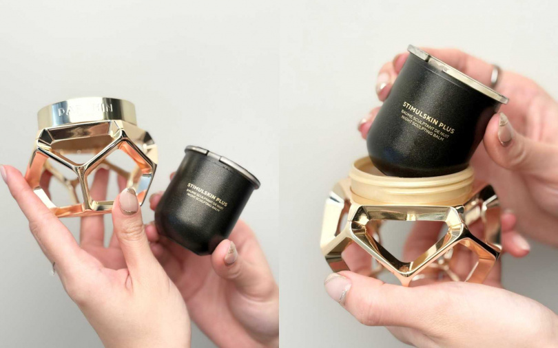 在極具工藝美感的建築感結構中，裏頭是可補充式的瓶裝，讓永續循環也能很有視覺品味。（圖／吳雅鈴攝）