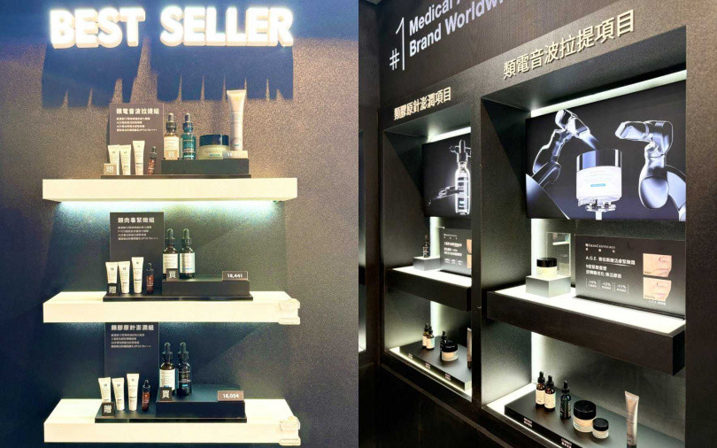 依照台灣熱門醫美四大療程所準備的最完整產品套組,通通展示給妳看。(圖/吳雅鈴攝)