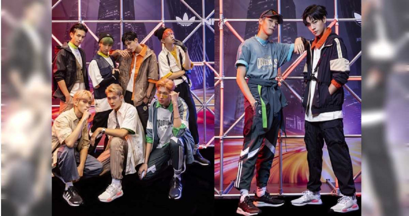 本次記者會上，adidas Originals邀請大勢男團原子少年中的兩大人氣星球「天王星」與「地球」連袂出席。（圖／品牌提供）