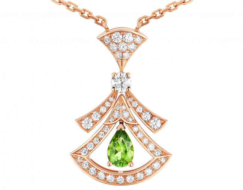 BVLGARI DIVAS’ DREAM系列 玫瑰金綠色碧璽與鑽石項鍊／價格店洽（圖／品牌提供）
