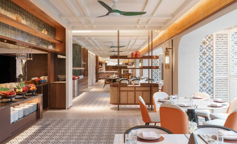 餐廳空間設計深受新加坡殖民風格影響。（圖／高雄洲際酒店提供）