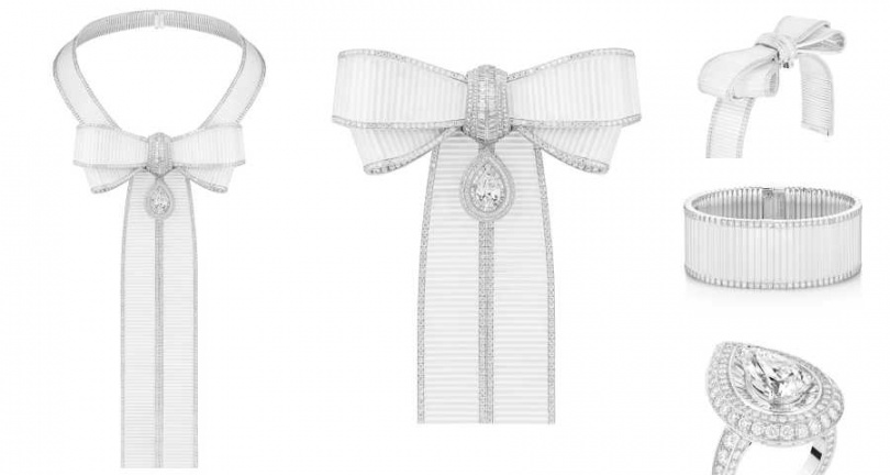 蝴蝶結套組擁有包含長項鍊、短項鍊、手鍊、胸針、肩飾、戒指，多達六種不同的配戴方式。（圖／品牌提供）
