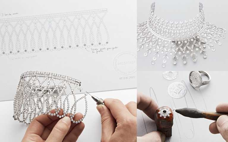 The Power of Couture系列專注於使用一致性媒材的水晶與鑽石，打造出同時符合傳統金色調巴洛克風格特徵、並點亮整體創作的單色主題珠寶。（圖／品牌提供）