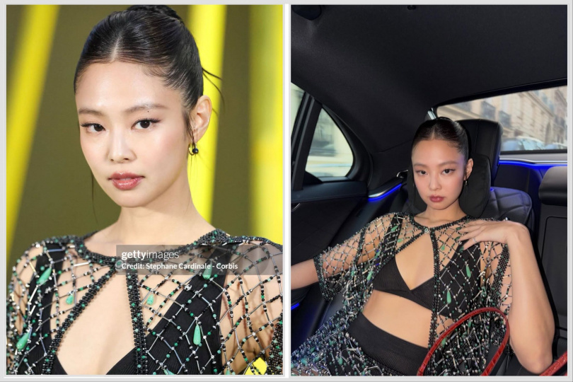 Jennie以透視串飾造型出席CHANEL巴黎大秀，性感與時尚兼具。（圖／IG@jennierubyjane）