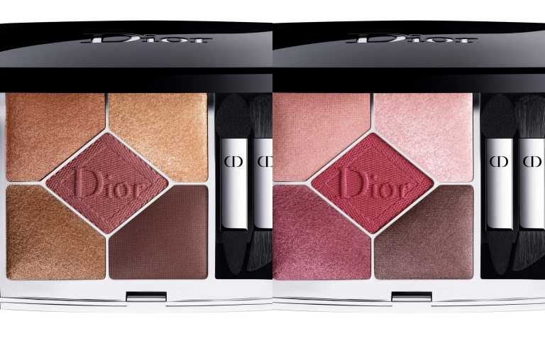 彩盤的中央色選壓印著宛如精心繡製的全新Dior Logo字樣；全新設計的眼影刷讓上妝更服貼、更便利。Dior經典五色眼影#689(左) #879(右)／2,450元（圖／品牌提供）