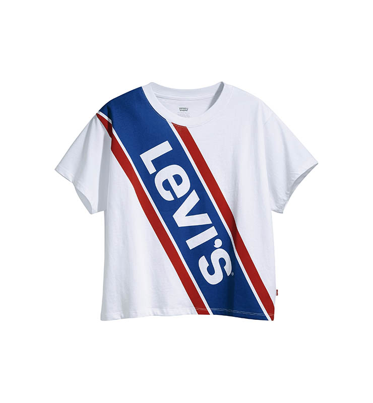 Levi's撞色拼接Logo女款短版白TEE／1,190元