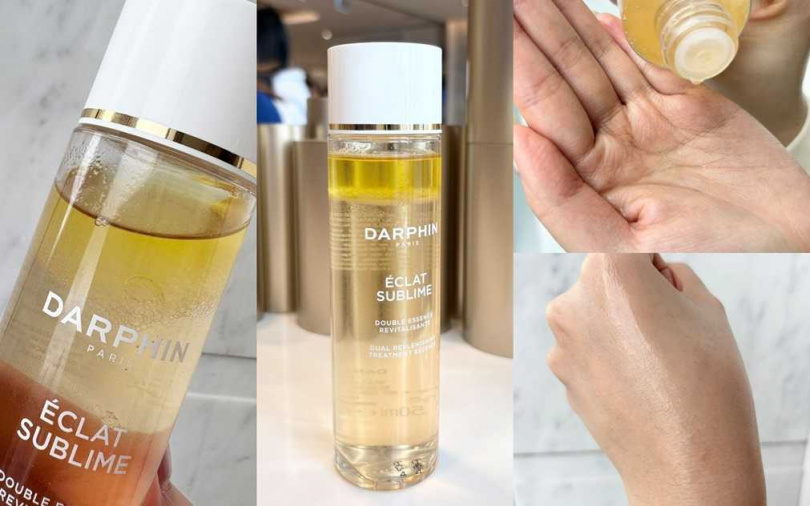 DARPHIN金緻再生奢光精華水主打水:精油的9:1完美比例組合，為肌膚同步補水補油。（圖／吳雅鈴攝）
