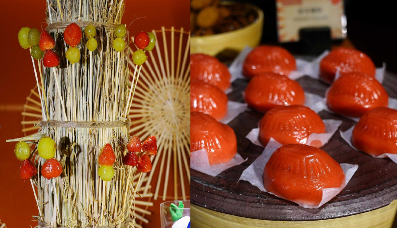 「糖葫蘆」（左）、「紅龜粿」。（圖／魏妤靜攝）