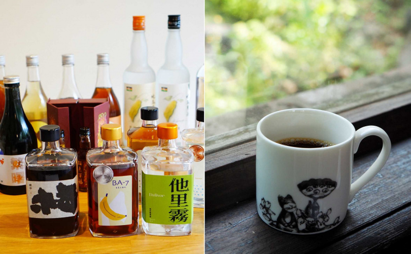 在The One南園可體驗到部分恆器製酒的地瓜酒（左，圖僅為示意），以及芒果咖啡烘焙的咖啡。