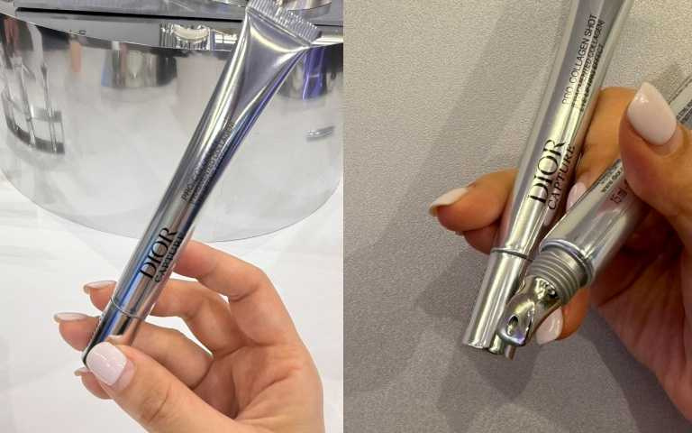 搭配專利冰鎮按摩頭,設計能貼合眼周曲線,使用時帶來清涼感受。DIOR迪奧逆時活氧亮眼膠原筆(15ml / 3,150元)。(圖/品牌提供)