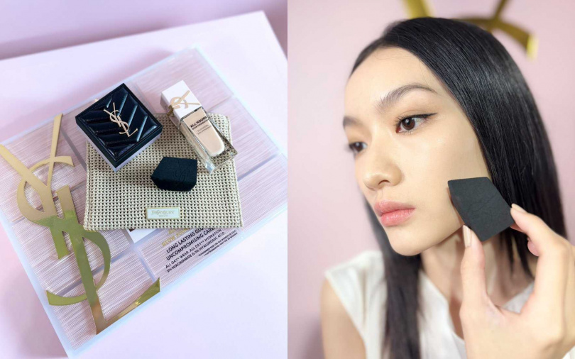 凡購買新品「恆久完美裸光無瑕粉底露」與定妝類產品(蜜粉餅/蜜粉),還能把零死角美妝磚與編織化妝包一起帶回家喔。(圖/吳雅鈴攝)