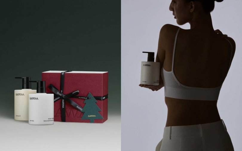 SAWAA微光洗沐組／2,280元  內含黑杉微光靜心安恬身體乳500ml+波光淨膚酵母沐浴露500ml。（圖／品牌提供）