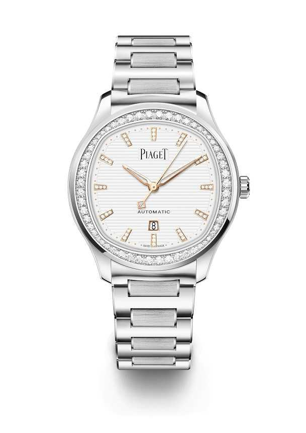 PIAGET Polo系列月白色日期顯示精鋼鑽石腕錶，建議售價NT$620,000。