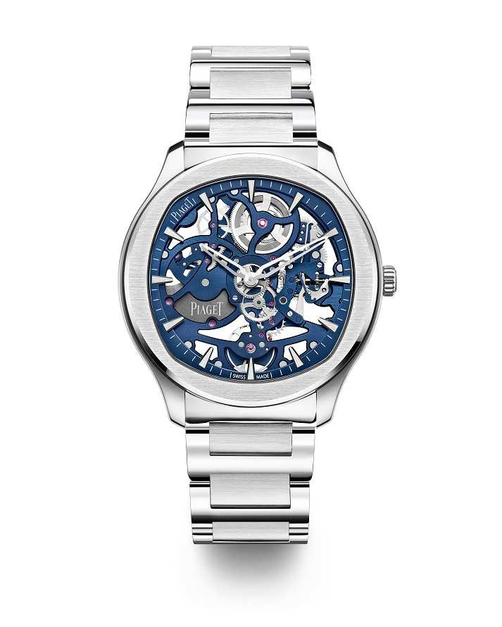 PIAGET Polo系列伯爵藍鏤空超薄精鋼腕錶，建議售價NT$895,000。