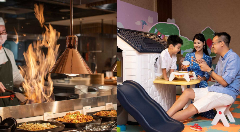 台北遠東香格里拉祭出遠東Café自助餐廳（左）餐券73折起，以及尊榮客房雙人一晚住宿券不含早餐5,499元起。（圖／台北遠東香格里拉提供）