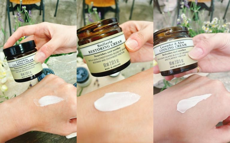 Neal’s Yard Remedies 尼爾氏繁縷修護霜 60ml/850元;Neal’s Yard Remedies 尼爾氏薰衣草蘆薈涼感霜 60ml/ 850元;Neal’s Yard Remedies尼爾氏金盞花舒緩霜 60ml/850元(圖/黃筱婷攝)