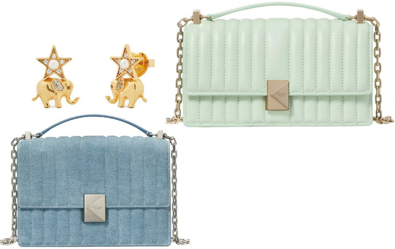 SOGO復興館初二限定： Kate spade Deco迷你鍊條翻蓋斜背包+鍊條肩背包+嘉年華耳環 原價28900元、特價10000元(限量6組)​(圖/業者提供)