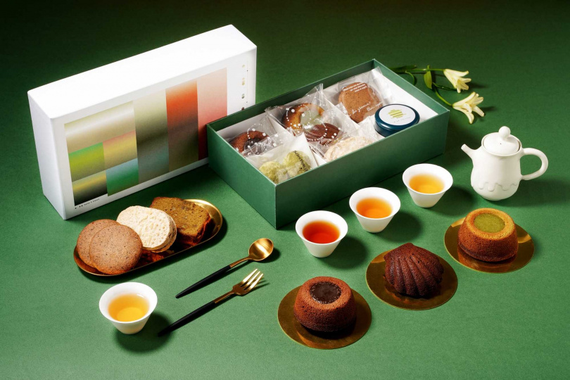 「茶香禮盒」外盒發想於由淡至深的茶湯顏色，限量銷售。（880元，圖／珠寶盒法式點心坊提供）