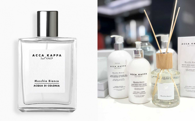 ACCA KAPPA高人氣的白麝香香水，也有同步推出沐浴露、潤膚乳、擴香的系列品項，打造完整用香儀式。（圖／吳雅鈴攝、品牌提供）