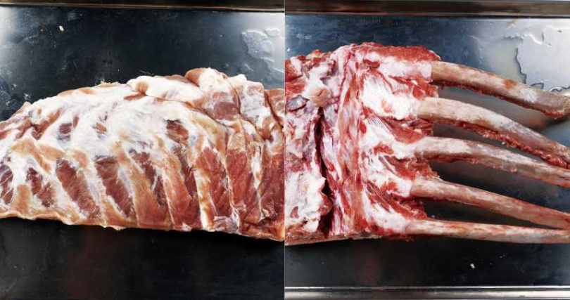 「神盾拉麵」選用1.2至1.5公斤的豬肋排製作，分量驚人。造型宛如羊排的豬肋排，帶有些許筋與油花。（圖／于魯光攝）