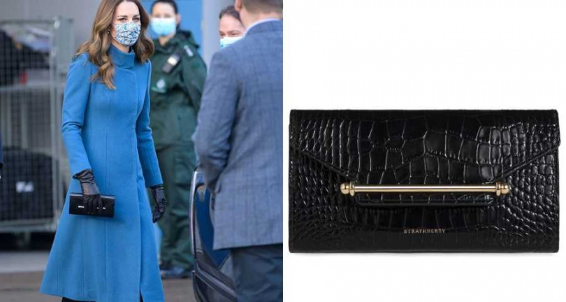 凱特王妃手持另一色的Strathberry仿鱷魚紋手拿包展開皇家鐵路之旅。（圖／品牌提供）