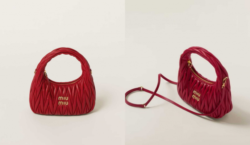 MIU MIU Wander Matelassé 皮革半月形手提包/92,000元(圖/品牌提供)