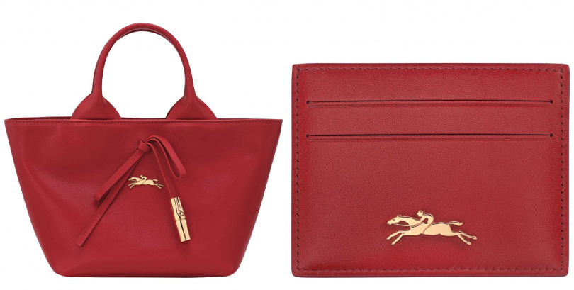 LONGCHAMP Le Roseau系列 手提包(胭脂紅)/24,900元,馬年限定系列 卡片夾(胭脂紅)/4,300元(圖/品牌提供)
