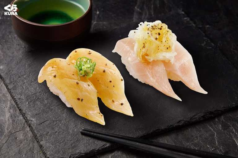 藏壽司推出兩款全新商品「白皮旗魚佐石澤沙拉醬」和「黑胡椒醃漬劍旗魚」。