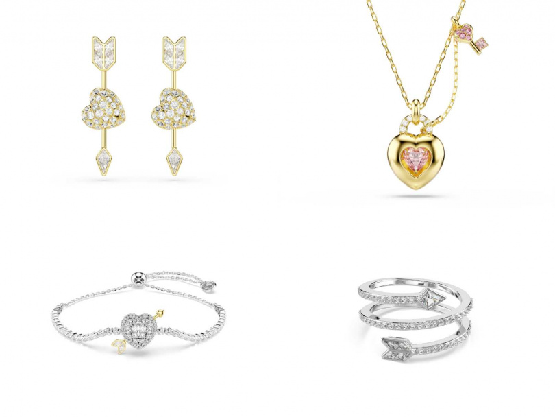 Idyllia 水滴形耳環/4,200元,Idyllia 鏈墜/5,800元,Idyllia 手鏈/5,800元,Idyllia 圖形戒指/5,300元(圖/品牌提供)