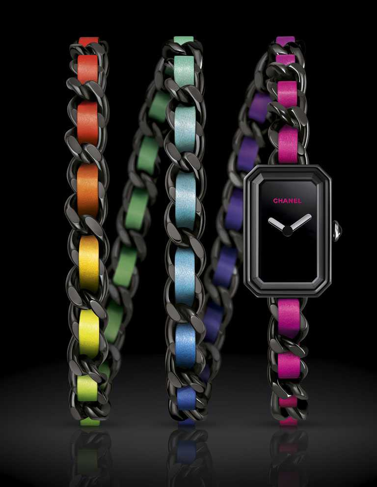 CHANEL「Première Electro」腕錶，23.6mm，經黑色ADLC類鑽碳處理精鋼錶殼，高精準石英機芯，限量555只╱200,000元。（圖╱CHANEL提供）