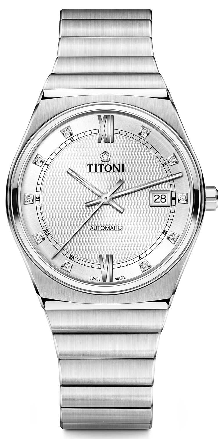 TITONI「Impetus動力」系列腕錶，銀白色面盤，40mm，316L不鏽鋼錶殼，ETA 2892-A2型自動上鏈機芯╱41,500元。（圖╱TITONI提供）
